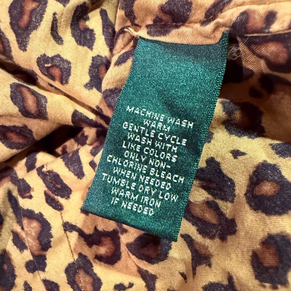 Ralph Lauren Leopard Print Puff Sleeve Button-Down Top in Brown and Black - Picture 5 of 6